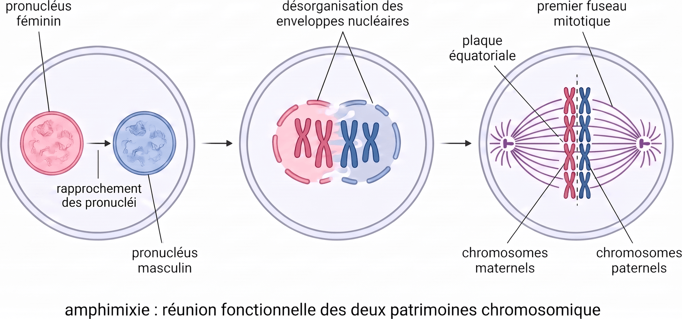 Amphimixie et mise en place du premier fuseau mitotique