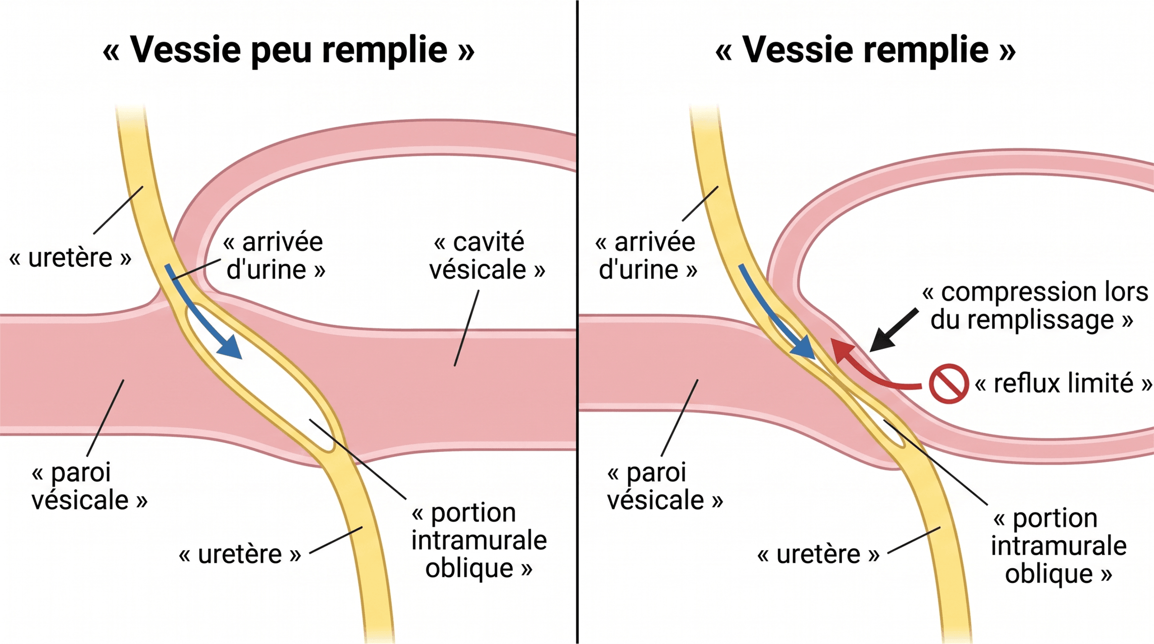 Mécanisme anti-reflux de la portion intramurale de l'uretère