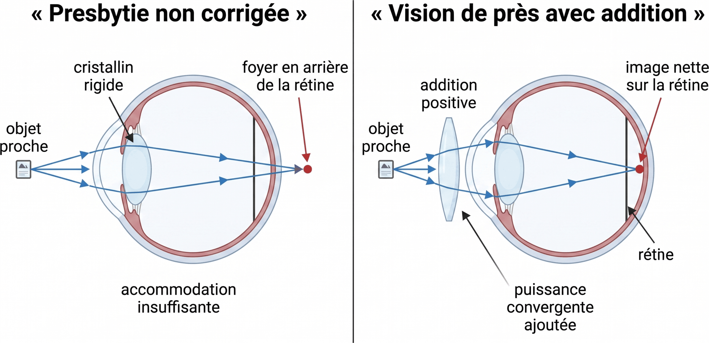 Correction de la presbytie par une addition convergente