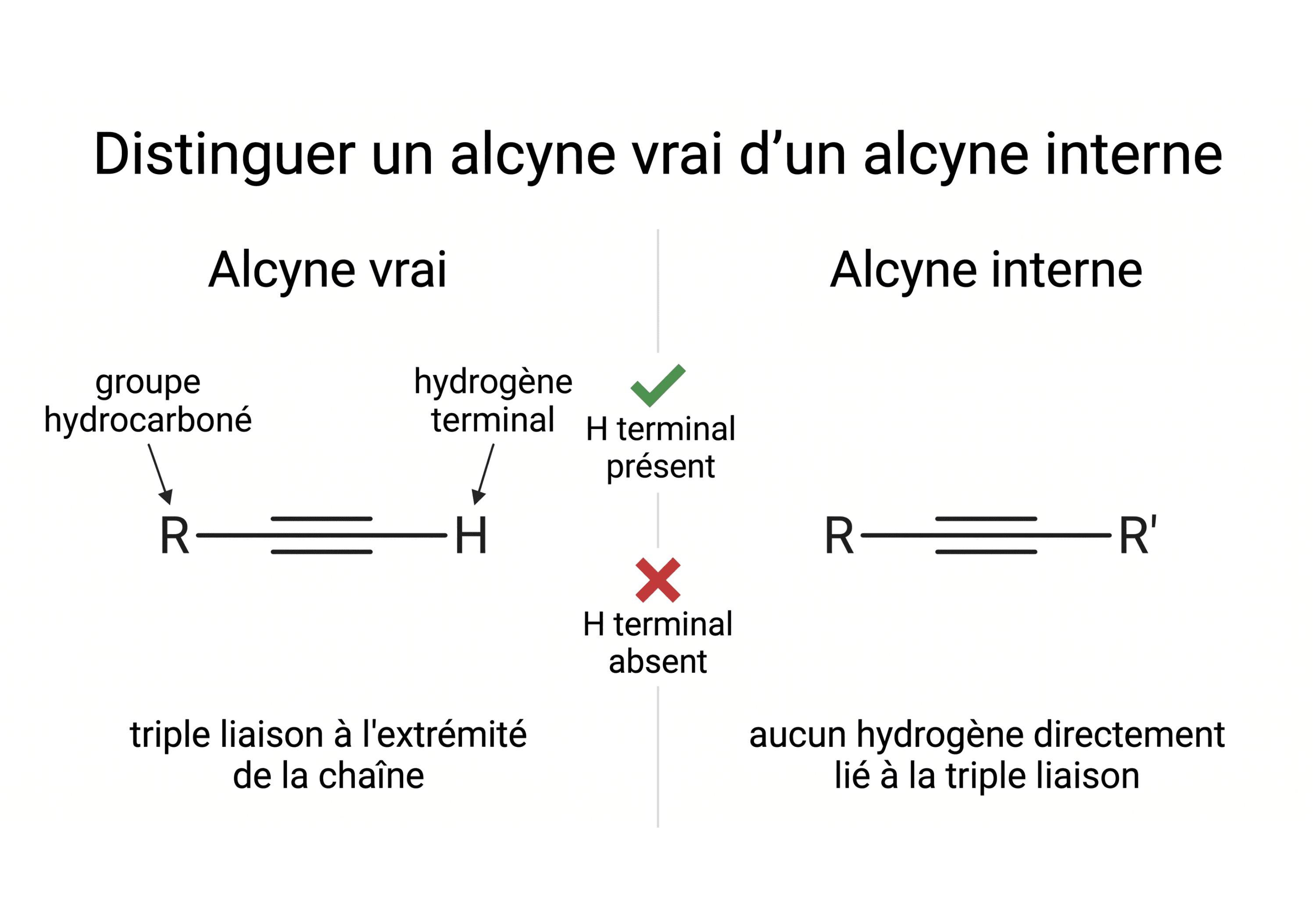 Distinguer un alcyne vrai d’un alcyne interne