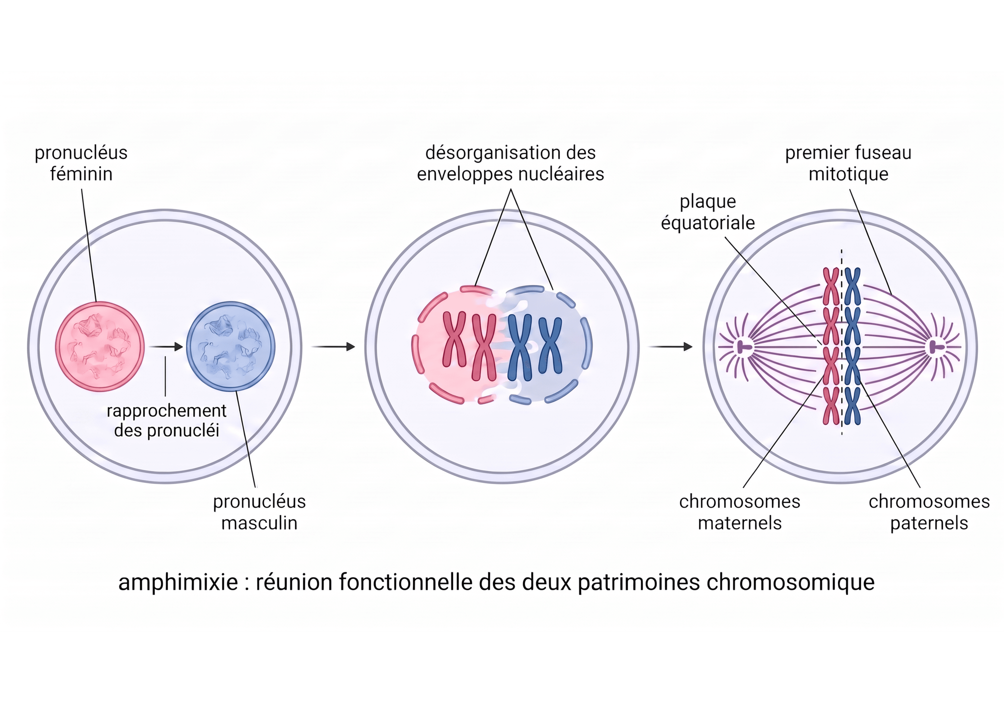 Amphimixie et mise en place du premier fuseau mitotique