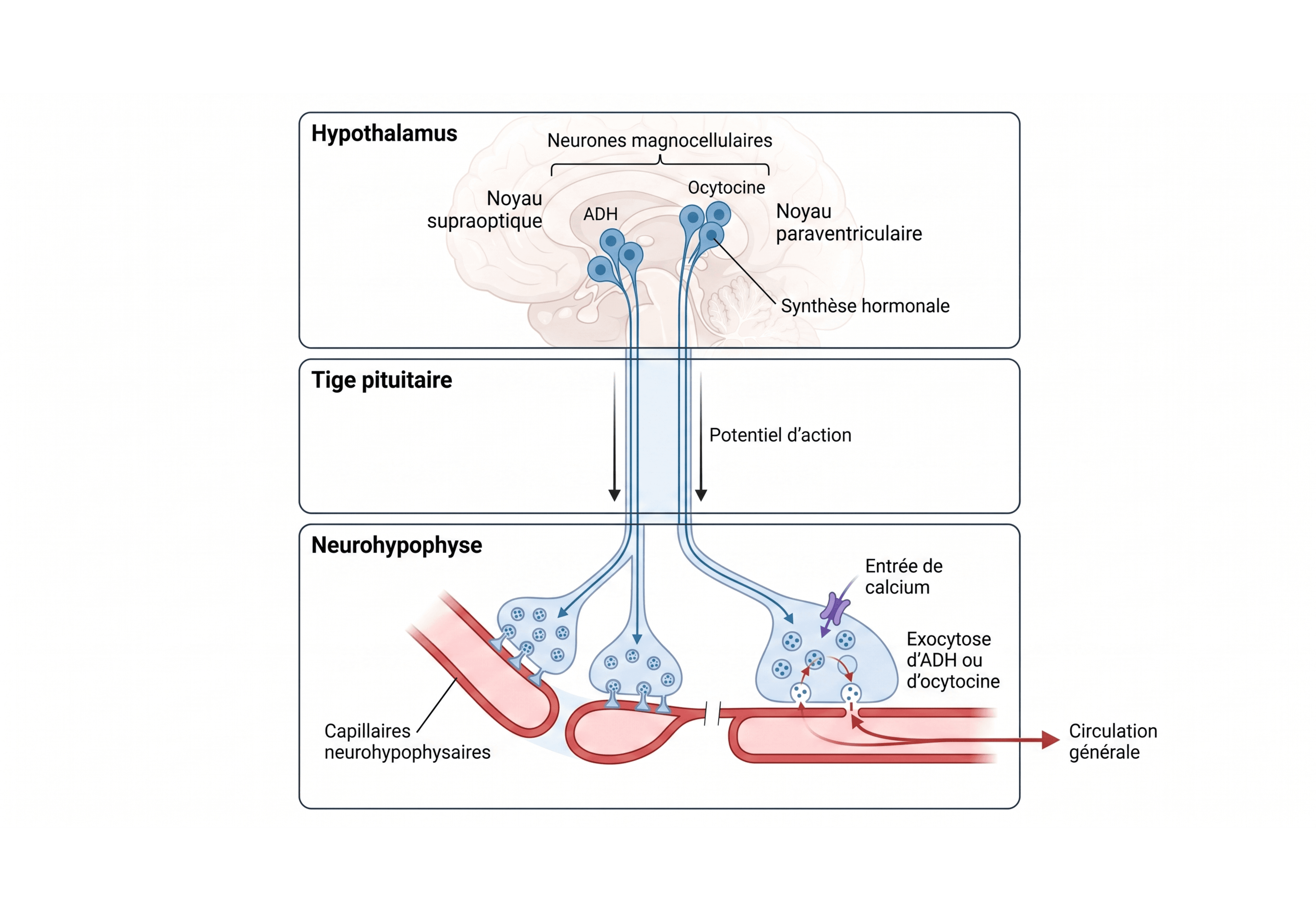 Synthèse hypothalamique et libération neurohypophysaire de l’ADH et de l’ocytocine