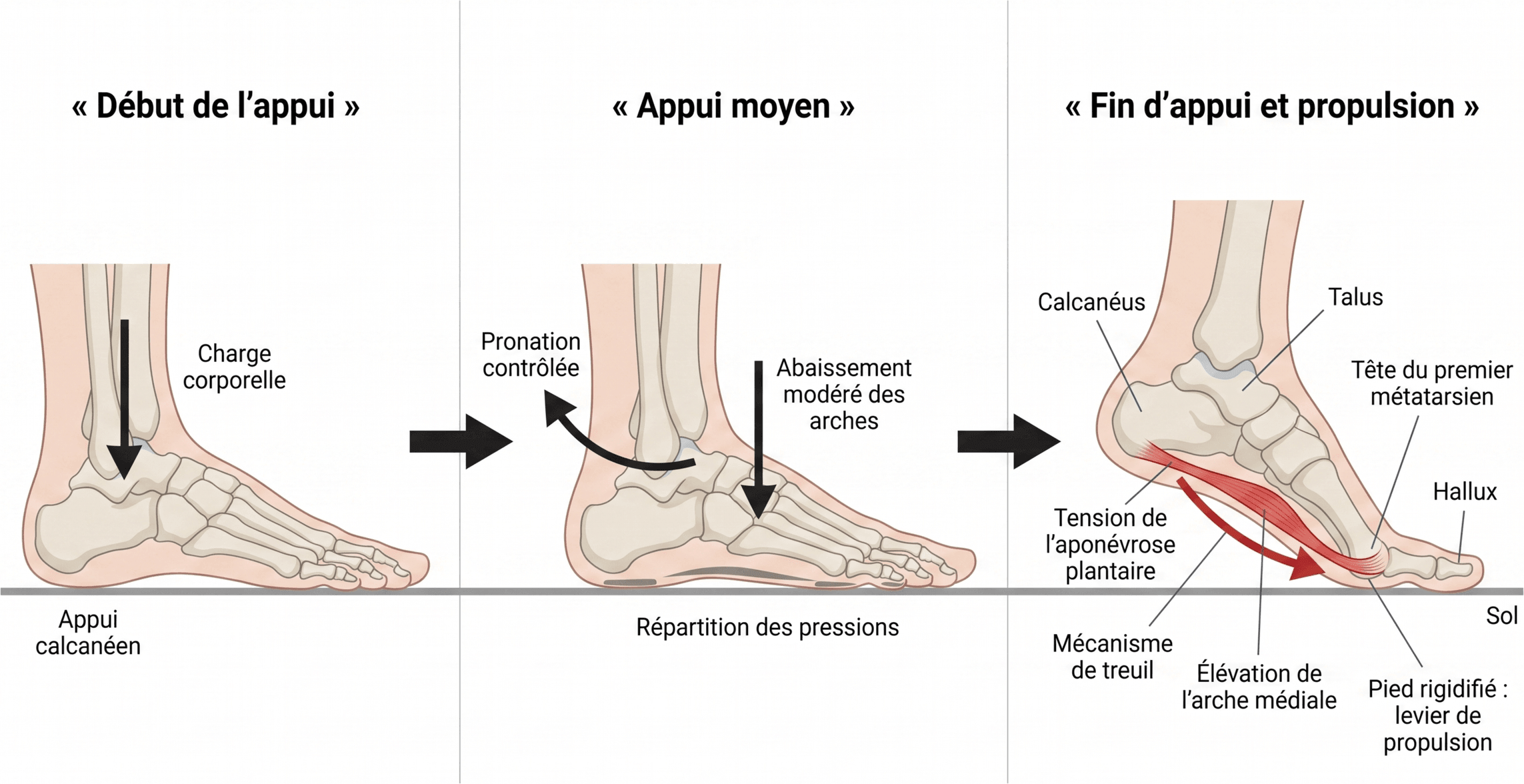 Mécanisme de treuil plantaire pendant la propulsion